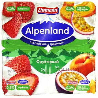 Йогурт Alpenland Клубника/Персик-Маракуйя 0,3%, 95г